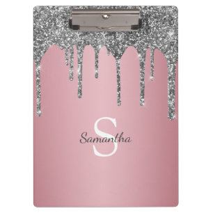 Silber-Glitter-Tropfen Roségold-Rosa Monogramm Nam Klemmbrett