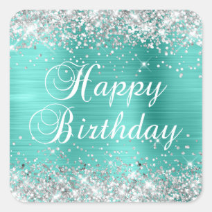 Silber-Glitter Türkis Alles Gute zum Geburtstag Quadratischer Aufkleber