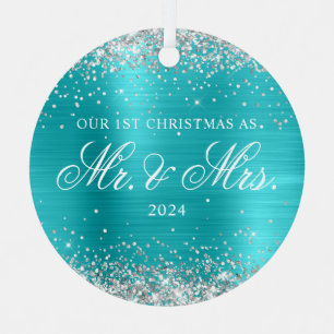 Silber Glitter Türkis Blau Folie 1. Weihnachten Ornament Aus Metall