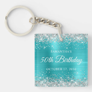 Silber Glitter Türkis Blau Folie 50. Geburtstag Schlüsselanhänger