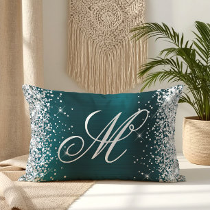 Silber Glitter Türkis Blau Folie Fancy Monogramm Lendenkissen