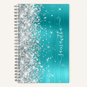 Silber Glitter Türkis Blau Folie Girly Unterschrif Notizblock