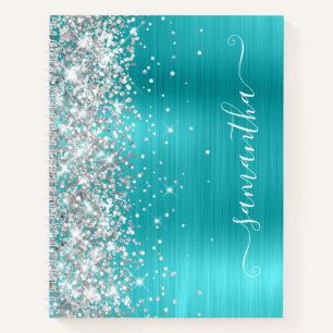 Silber Glitter Türkis Blau Folie Girly Unterschrif Notizblock