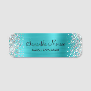 Silber Glitter Türkis Blau Metallic Namensschild