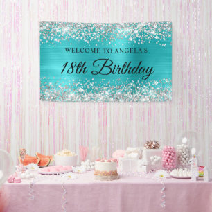 Silber Glitter Türkis Blaue Folie 18. Geburtstag Banner