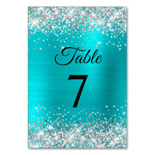 Silber Glitter Türkis Blaue Folie Elegant Tischnummer