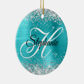 Silber Glitter Türkis Blaue Folie Fancy Monogramm Keramik Ornament (Rechts)