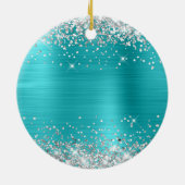 Silber Glitter Türkis Blaue Folie Fancy Monogramm Keramik Ornament (Hinten)