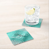 Silber Glitter Türkis Fancy Monogramm Diamant Untersetzer (Vor Ort)