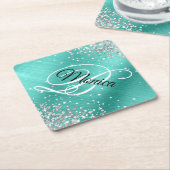 Silber Glitter Türkis Fancy Monogramm Diamant Untersetzer (angewinkelt)