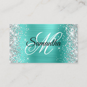 Silber-Glitter-Türkis-Folie-fancy-Monogramm Visitenkarte