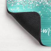 Silber Glitter Türkis Glam Name Mousepad (Ecke)