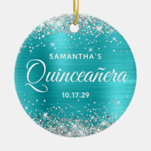 Silber-Glitter-Turquoise-Folie Quinceañera Keramik Ornament