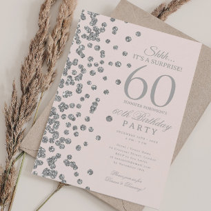 Silber Glitter Überraschung 60. Geburtstag Blush R Einladung