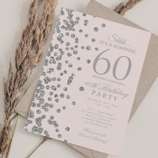 Silber Glitter Überraschung 60. Geburtstag Blush R Einladung
