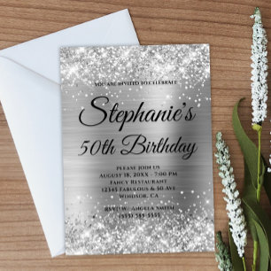Silber-Glitter und Folie Fancy-Monogramm Einladung