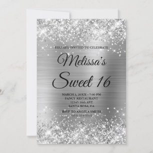 Silber Glitter und Folie Sweet 16 Fancy Monogramm Einladung