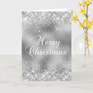 Silber-Glitter und Glasfolie Frohe Weihnachten Karte