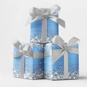 Silber-Glitter und hellblaue Ombre-Folie Geschenkpapier Set