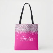 Silber-Glitter und Hot-Pink-Monogramm Tasche (Vorderseite)