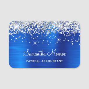 Silber-Glitter und königblaue Folie Namensschild