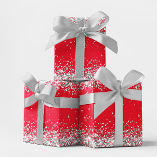 Silber Glitter und Rot Geschenkpapier Set