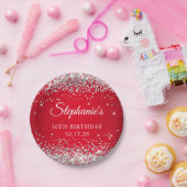 Silber-Glitter und Rot zum 30. Geburtstag Pappteller (Party)