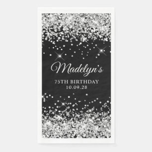 Silber Glitter und Schwarz 75. Geburtstag Serviette