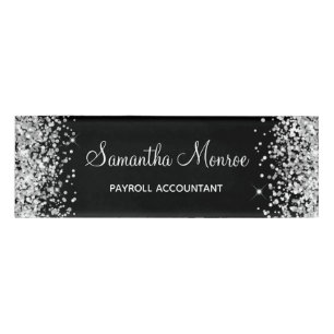 Silber Glitter und Schwarz Namenschild