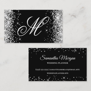Silber Glitter und schwarzes fantasievoll Monogram Visitenkarte