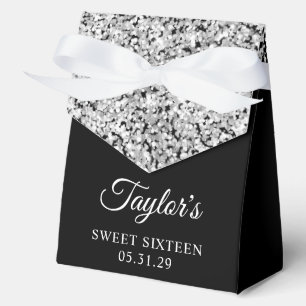Silber Glitter und Schwarzes Sweet Sixteen Geschenkschachtel