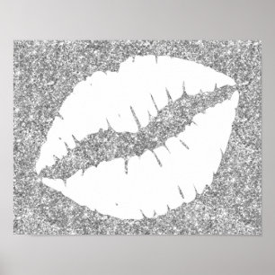 Silber Glitter und weiße Lippenstift Lippen Poster