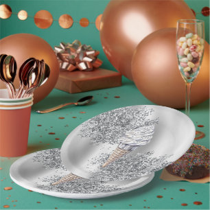 Silber Glitter Vanilleeiscreme-Kegel Geburtstag Pappteller