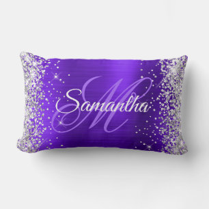Silber Glitter Violett Indigo Folie Fancy Monogram Lendenkissen
