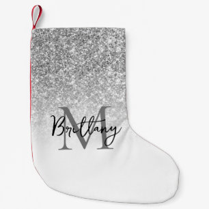 Silber Glitter Weiß Ombre Monogramm Kleiner Weihnachtsstrumpf