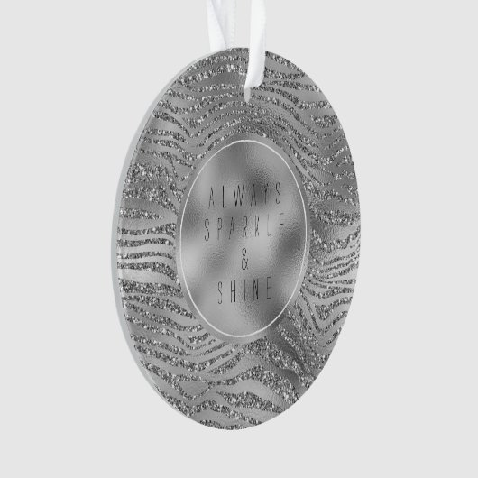 Silber Glitz Zebra Print Ornament (Vorderseite)