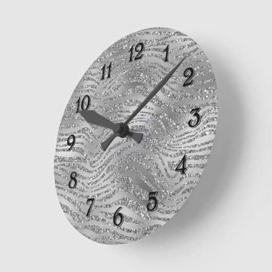 Silber Glitz Zebra Print Runde Wanduhr (Winkel)