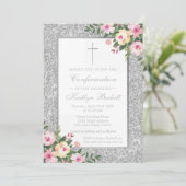 Silber-Glitzer-Blumenbestätigung oder -weihen Einladung (Stehend Vorderseite)