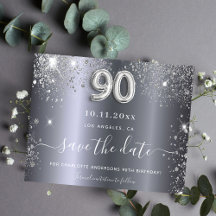 Silber Glitzer Budget Save the Date 90. Geburtstag