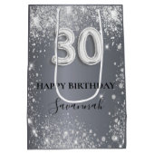 Silber-Glitzer-Drehbuch zum 30. Geburtstag Mittlere Geschenktüte (Rückseite)