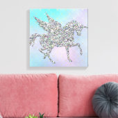 Silber Glitzer Einhorn auf Pastel Leinwanddruck (Insitu (Wohnzimmer))