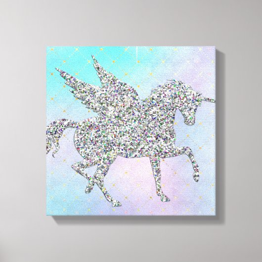 Silber Glitzer Einhorn auf Pastel Leinwanddruck (Vorderseite)