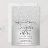 Silber-Glitzer-Folie aus Metall Verlobung Einladung (Vorderseite)