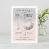 Silber-Glitzer-Folienskript "Black Quinceanera"-Fo Einladung (Stehend Vorderseite)