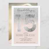 Silber-Glitzer-Folienskript "Black Quinceanera"-Fo Einladung (Vorne/Hinten)