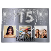 Silber-Glitzer-Foto Quinceanera Große Geschenktüte (Vorderseite)