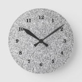 Silber-Glitzer-Glitzern mit Zahlen Runde Wanduhr (Vorderseite)