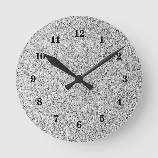 Silber-Glitzer-Glitzern mit Zahlen Runde Wanduhr (Vorderseite)
