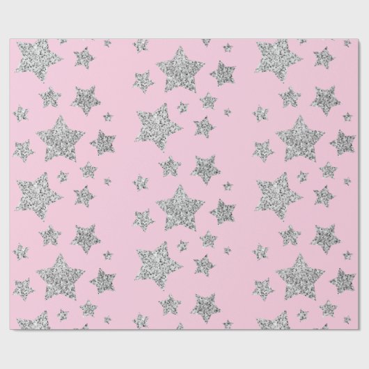 Silber Glitzer Glitzern Sternmuster hellrosa Geschenkpapier (Flach)