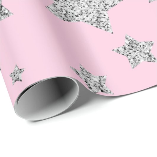 Silber Glitzer Glitzern Sternmuster hellrosa Geschenkpapier (Rolleneckpunkt)
